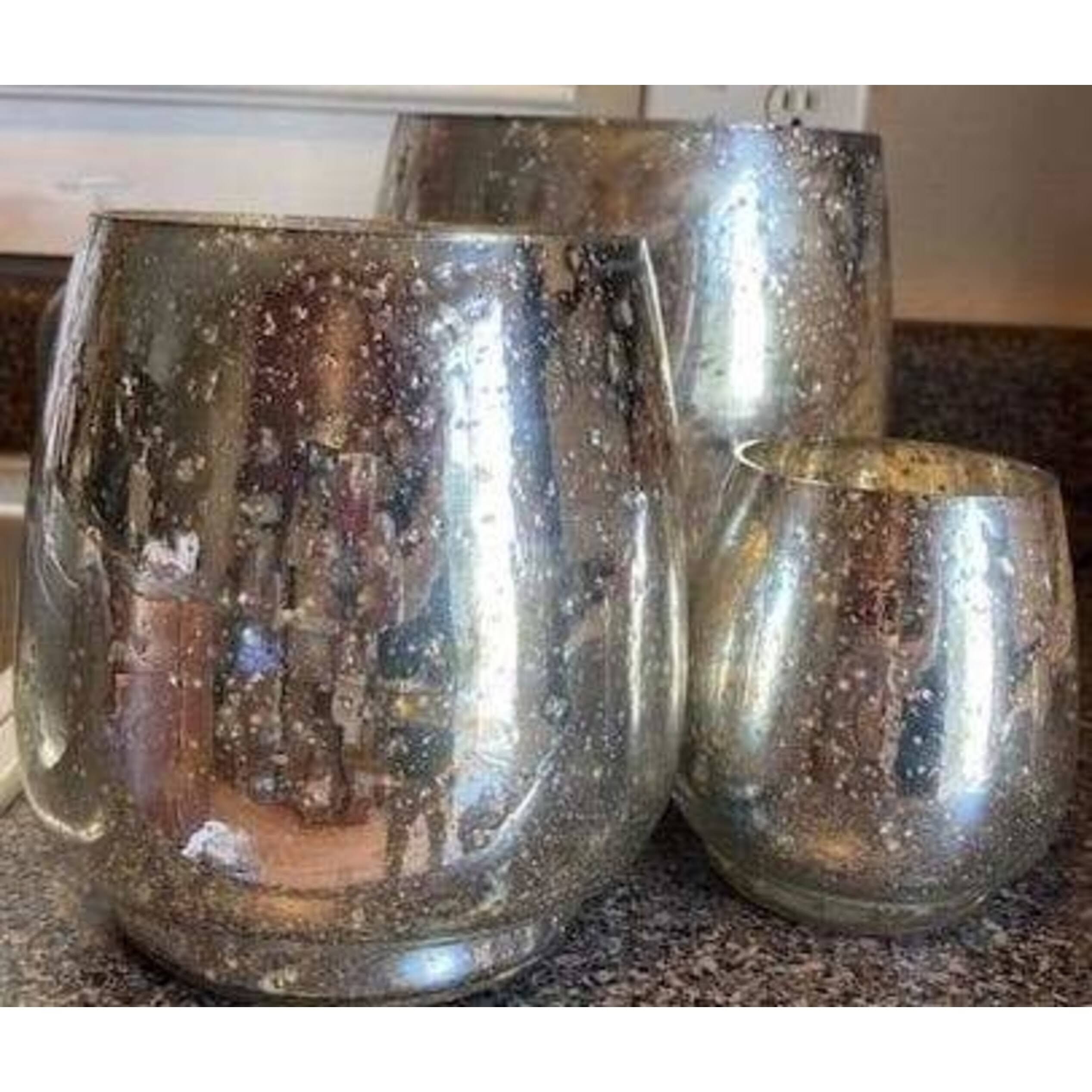 Large, Medium, and Small Silver Mercury Glass Candle Holders