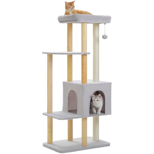 PAWZ Road Large Cat Tree, 73 Inches Tall Wooden Cat Tower with 2 Spacious Hammocks,2 Big Top Beds,8 Fully Scratching Posts and Natural Wood Posts, Multi Cat Tree for Indoor Cats Large Adult-XL