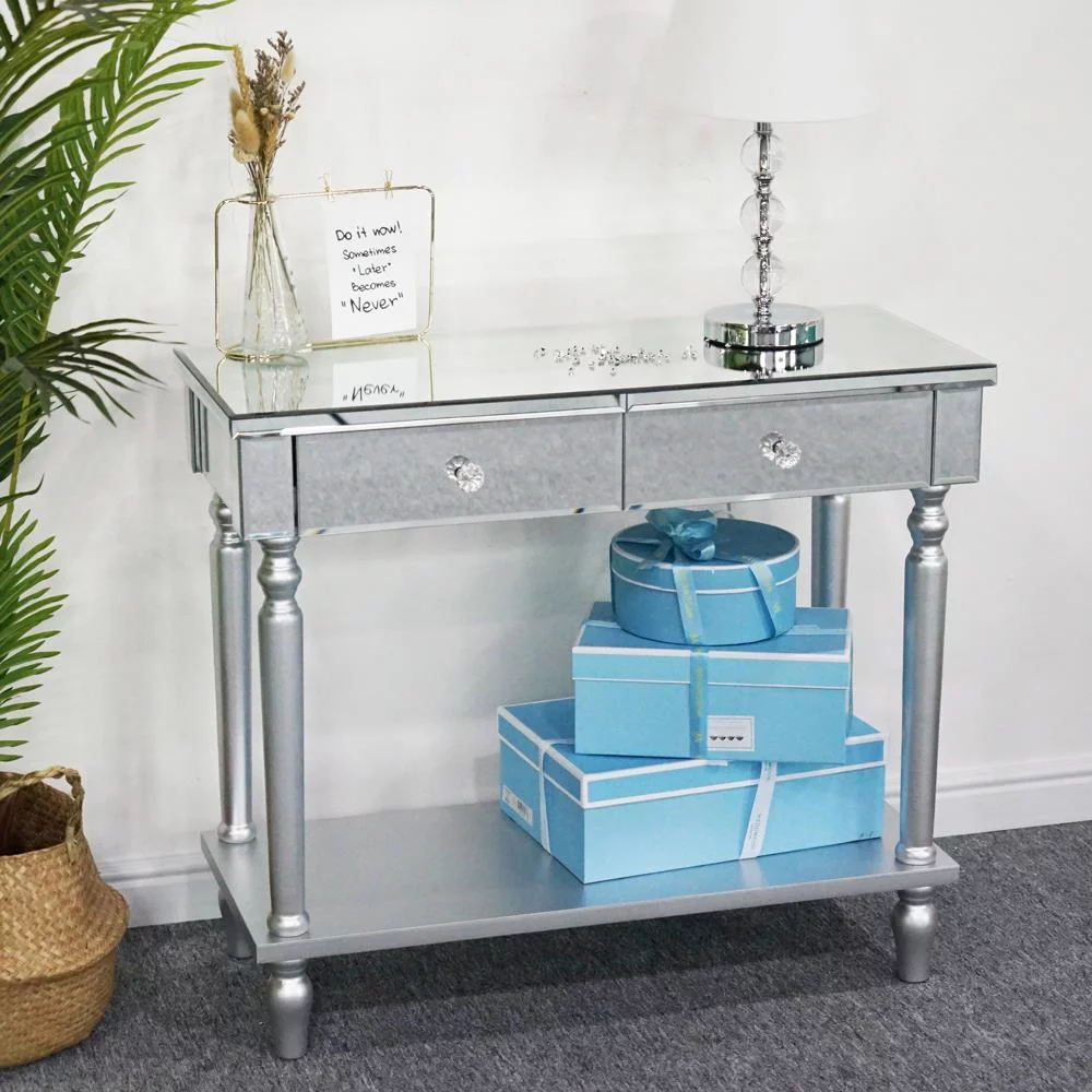 Ktaxon Mirrored Console Table Sofa Table with Drawers and Shelf Slim Entryway Table with Storage for Hallway, Living Room, Foyer