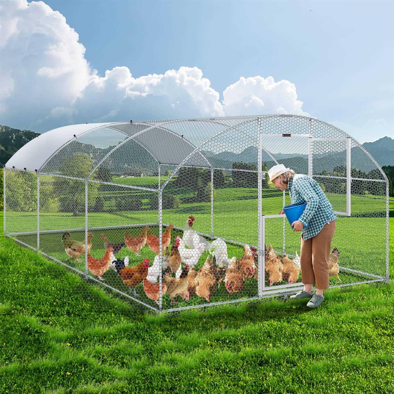 VEVOR Large Metal Chicken Coop with Run Walkin Chicken Coop for Yard with Waterproof Cover - Pet Supplies online store