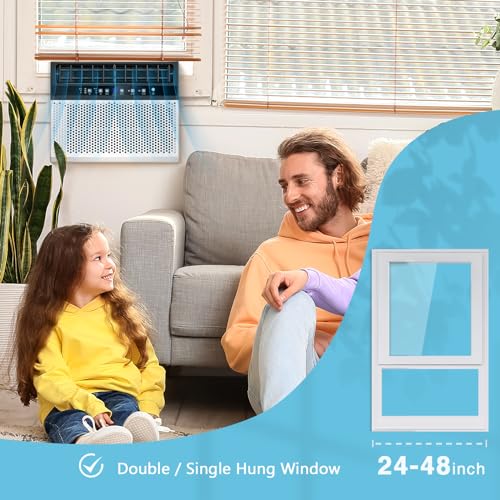 R.W.FLAME U-Shaped Air Conditioner Window Unit, 6 Modes 24H Timer Energy-saving Window AC Units, Full Window View, White