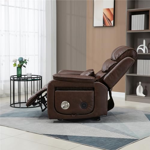 Light Grey Recliner Chair for Elderly | Tall and Big Man 400lbs | Chenille | Power Lift, Lay Flat, Stand Up, Wireless Charging Device, Extended Footrest, Massage Heat, Cup Holder, Lumbar Pillow