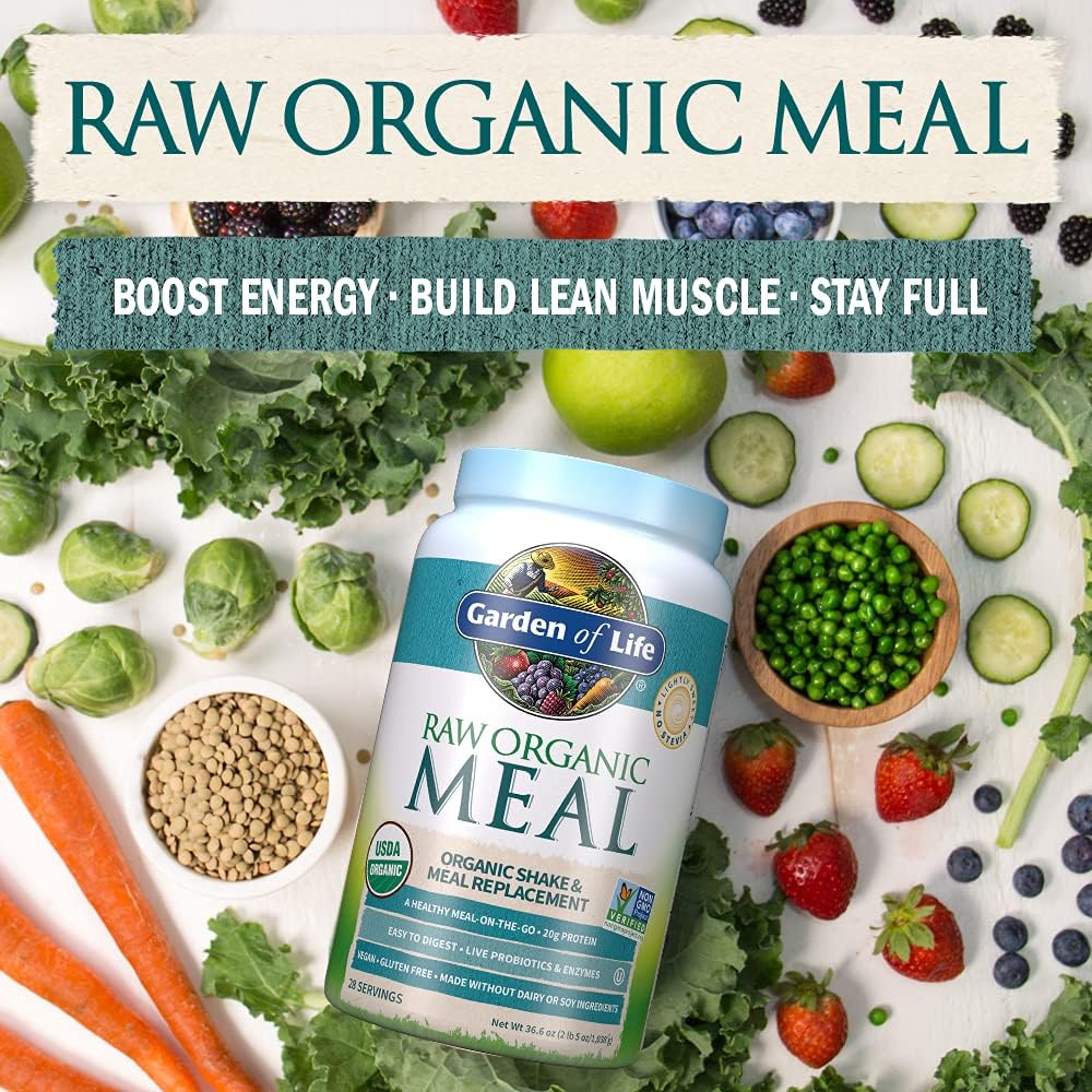 Garden of Life Meal Replacement - Organic Raw Plant Based Protein Powder, Lightly Sweet, Vegan, Gluten-Free, 36.6oz (2lb 5oz/1,038g) Powder Pack of 2