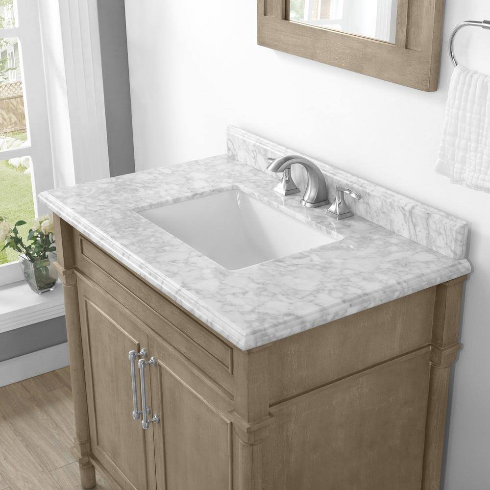 Home Decorators Collection Aberdeen 36 in. x 22 in. D Bath Vanity in Antique Oak with Carrara Marble Vanity Top in White with Wh