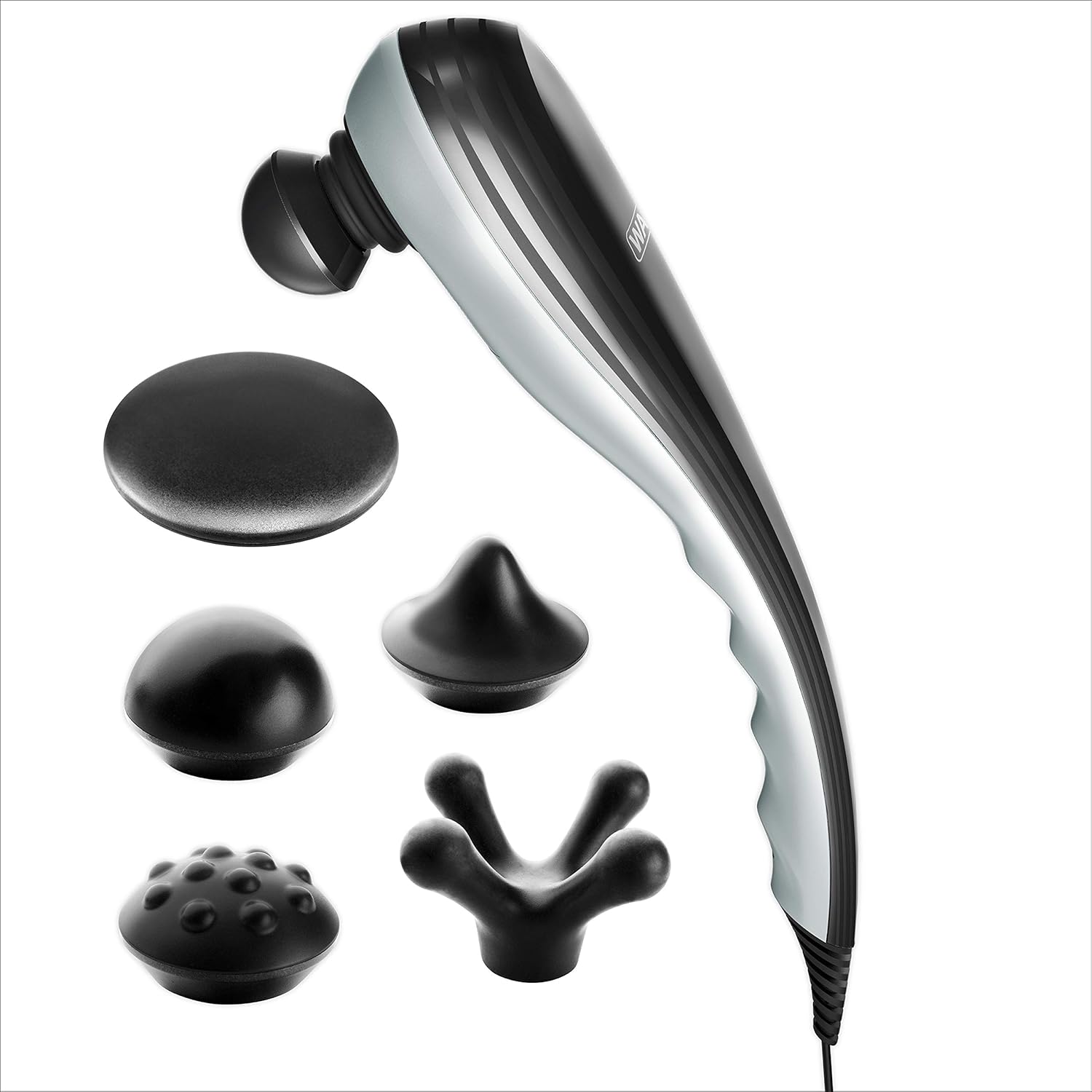 Wahl Deluxe Deep Tissue Percussion Therapeutic Handheld Massager - Variable Intensity to Relieve Pain with 5 Unique Attachment Heads and Zippered Storage Case - Model 4290-2201