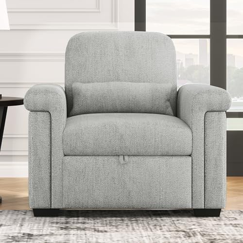 3 in 1 Convertible Single Sofa, Pull Out Sofa Bed Lounger Chair with Pillow and Adjust Backrest, Multi-Function Single Sleeper Sofa Bed for Living Room Apartment Office (Beige-2)