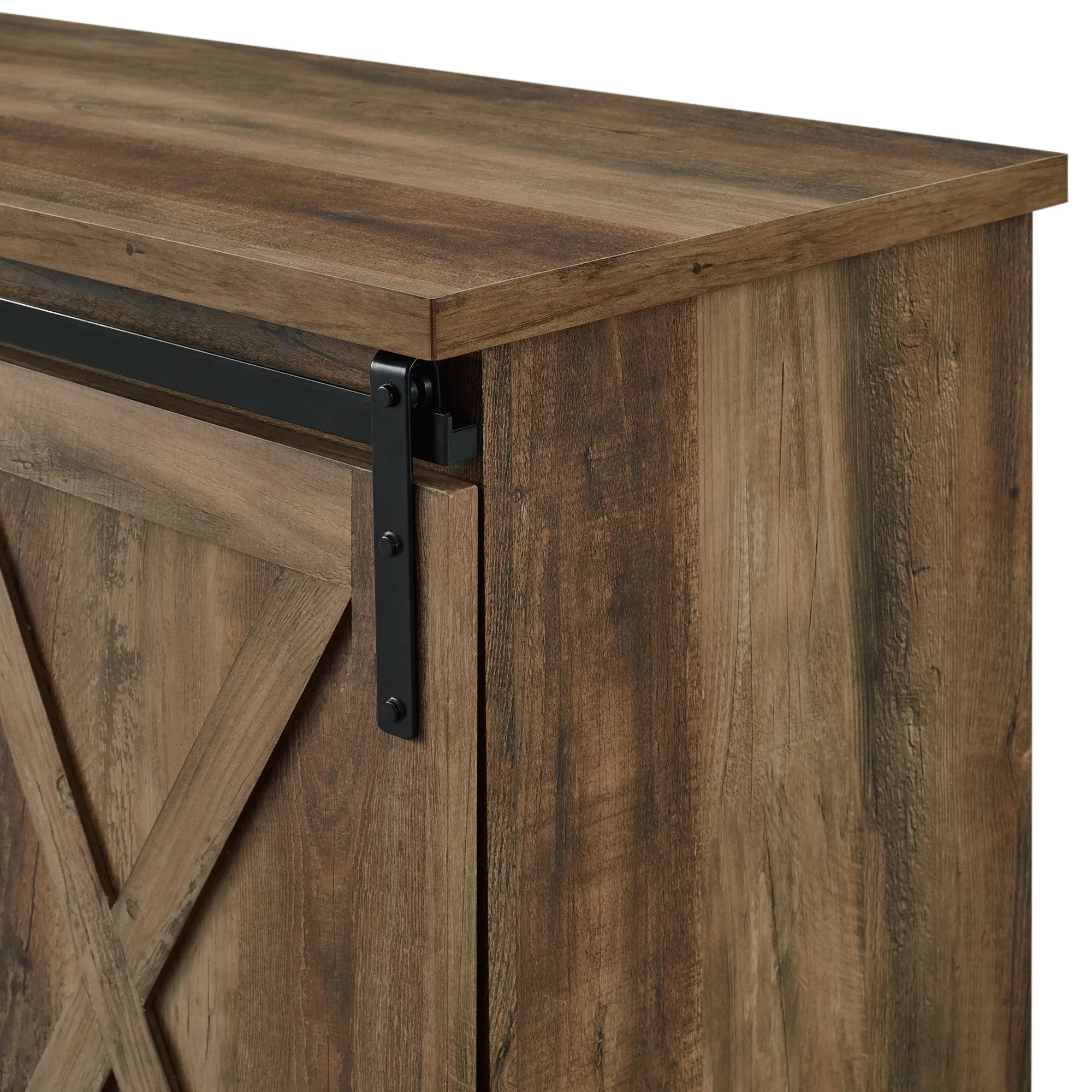 Woven Paths Sliding Farmhouse Barn Door TV Stand for TVs up to 65", Reclaimed Barnwood
