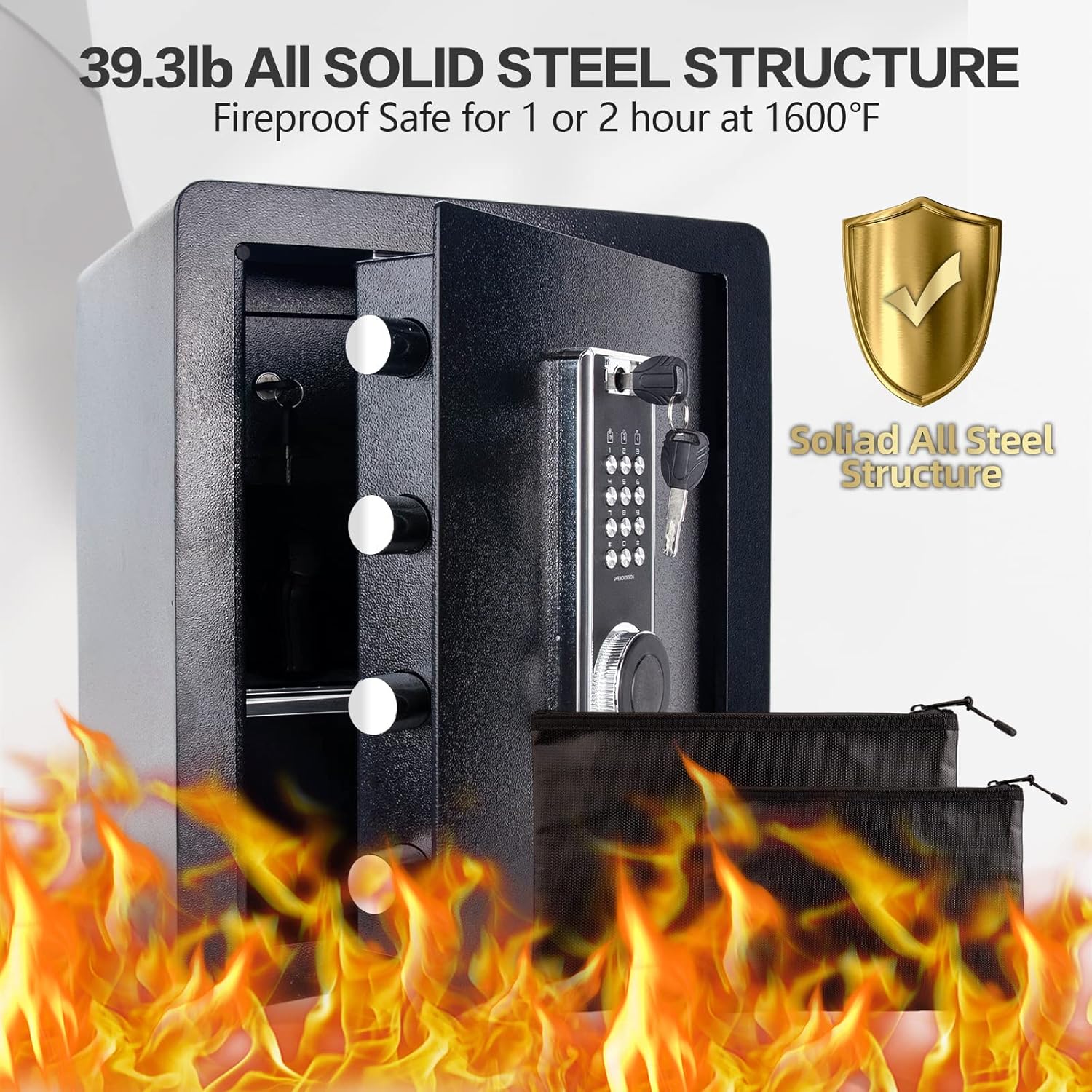 2.05 Cub Security Safe and Safe Box with Digital Keypad,Fireproof Safe with Inner Cabinet LED Light,Money Safe box for Home Hotel Business