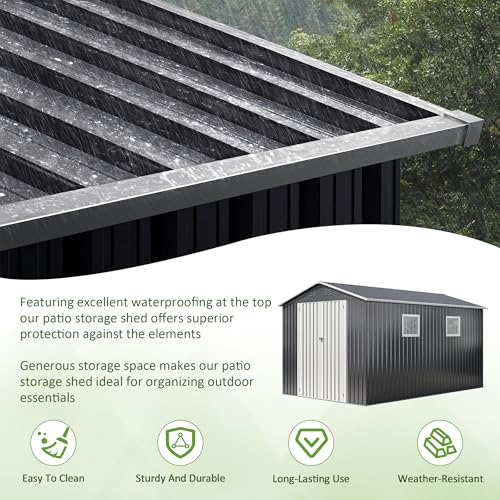 10x10 FT Outdoor Storage Shed, Metal Garden Tool Shed with Updated Frame Structure, Lockable Doors and Windows, Ideal for Backyard Garden Patio Lawn, Grey