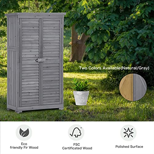 Outdoor Storage Cabinet, Garden Wood Tool Shed, Outside Wooden Shed Closet with Shelves and Latch for Yard, Patio, Deck and Porch for Yard Patio Deck (Natural)