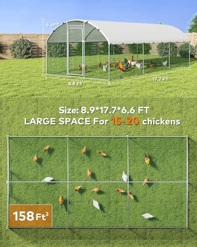 Large Metal Chicken Coop Run with Spire Roof – Outdoor Poultry Cage with Waterproof & UV-Resistant Cover for Chickens, Ducks, Rabbits, and Hens in Yard or Farm Use(8.9’ W x 11.8’ L x 6.6’ H)
