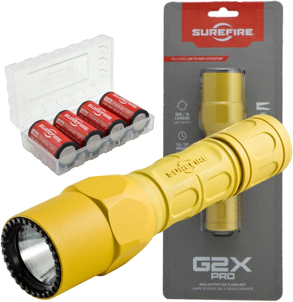 SureFire G2X Pro 600 Lumen Tactical EDC Flashlight Bundle with 4 Extra CR123A Batteries and Lightjunction Battery Case (Tan)