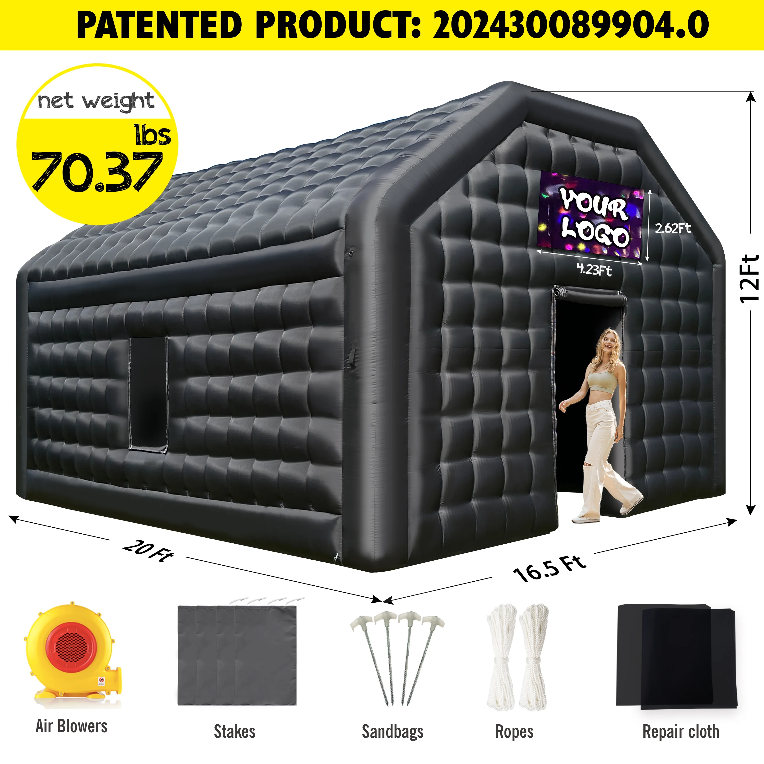 WARSUN Large Black Inflatable Night Club 30x20x13Ft Inflatable Party Tent with Logo Area Disco Cube Gazebo Event House