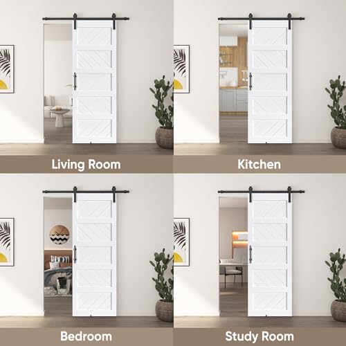 JUBEST 36" x 84" Barn Door, Slding Barn Door Kit Wave Shape Barn Door Panel with Hardware Kit Include, Easy Installation, Solid Wood, MDF & PVC Covered, Black