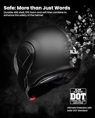 ILM Vintage Full Face Modular Motorcycle Helmet for Adults Men ATV UTV Snowmobile with 180° Reversible Chin Guard DOT Model-B707(Matte Black, L)