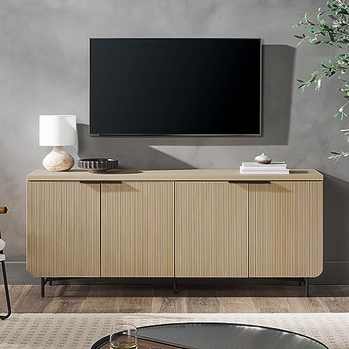 Walker Edison Scandinavian Grooved 4-Door Sideboard, 69 Inch, Black