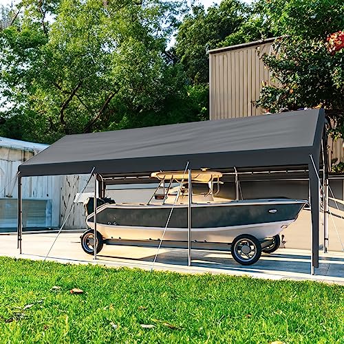 Outdoor Carport 10x20ft Heavy Duty Canopy Storage Shed,Portable Garage Party Tent,Portable Garage with Removable Sidewalls & Doors All-Season Tarp for Car,Truck,Party Grey