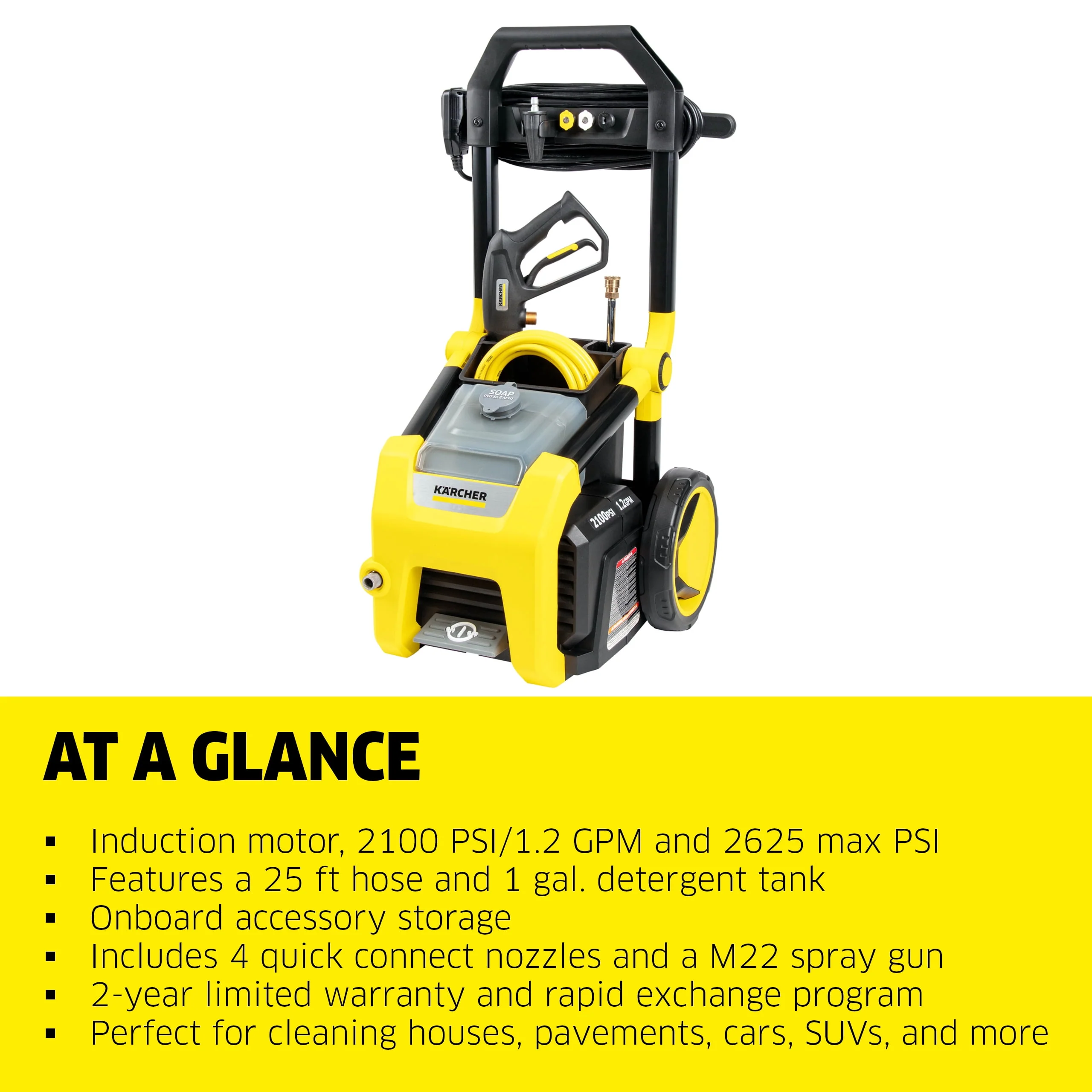 Karcher K1900PS 2375 Max PSI Electric Pressure Washer with 3 Nozzles and Hose, 1.2 GPM, Power Washer