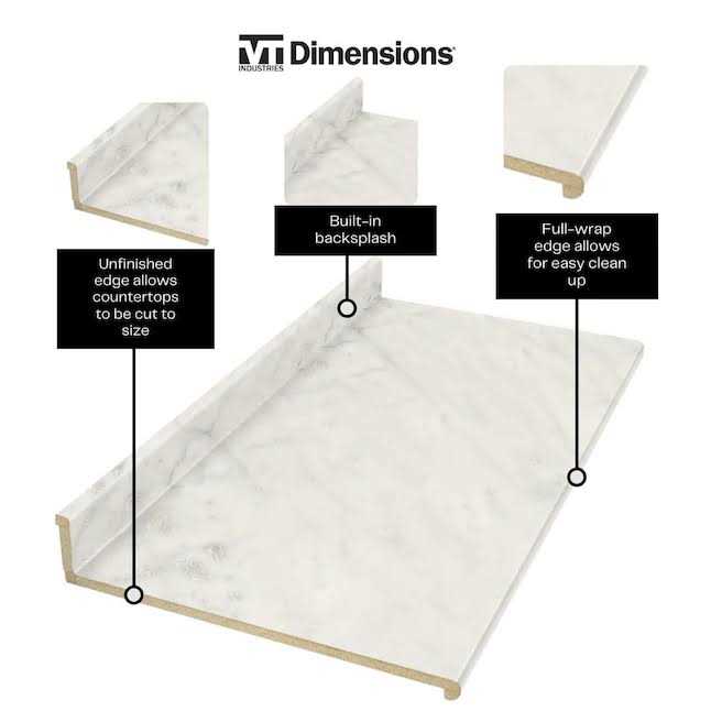 VT Dimensions Formica 25.25-in x 3.75-in Carrara Bianco 6696-43 Straight Laminate Countertop with Integrated Backsplash