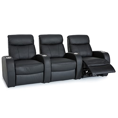 Seatcraft Rialto Home Theater Seating, Top Grain Leather, Living Room, Powered Recline, Black Cupholders, Row of 3, Black
