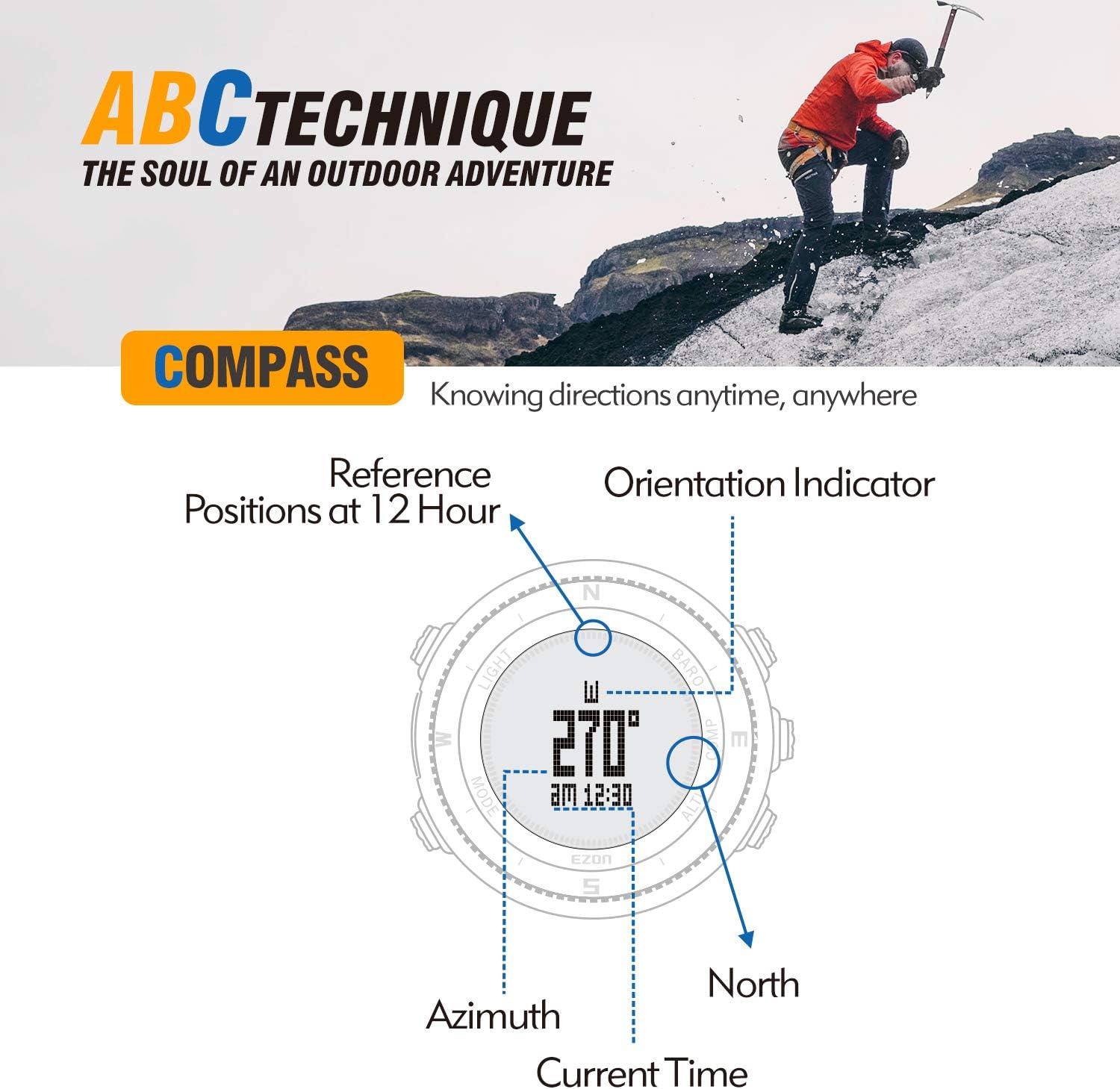 EZON Digital Watch Altimeter Barometer Compass Climbing Trekking Camping Sport Waterproof Military Watch Outdoor Hiking Watch H001H13