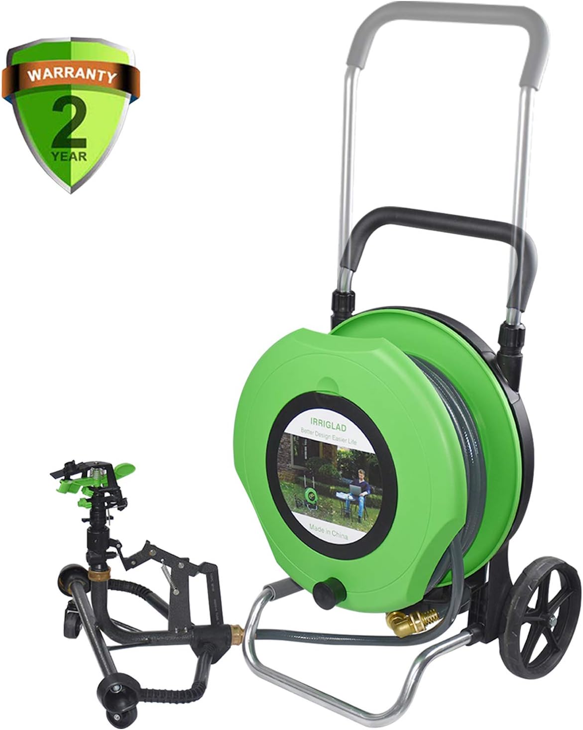 IRRIGLAD Mechanical Fully Automatic Garden Hose Reel Cart, Water Planting Truck, 66Ft Retractable Garden Hose Reel Cart and Convenient Hose Guide, For Lawn Irrigation for Gardens, Farm, Pasture