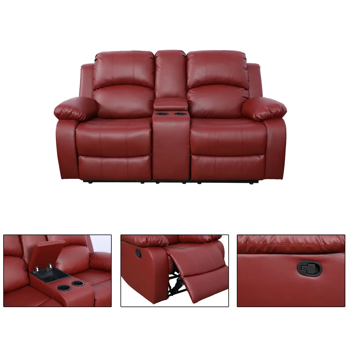 Ainehome Red Leather Recliner Loveseat