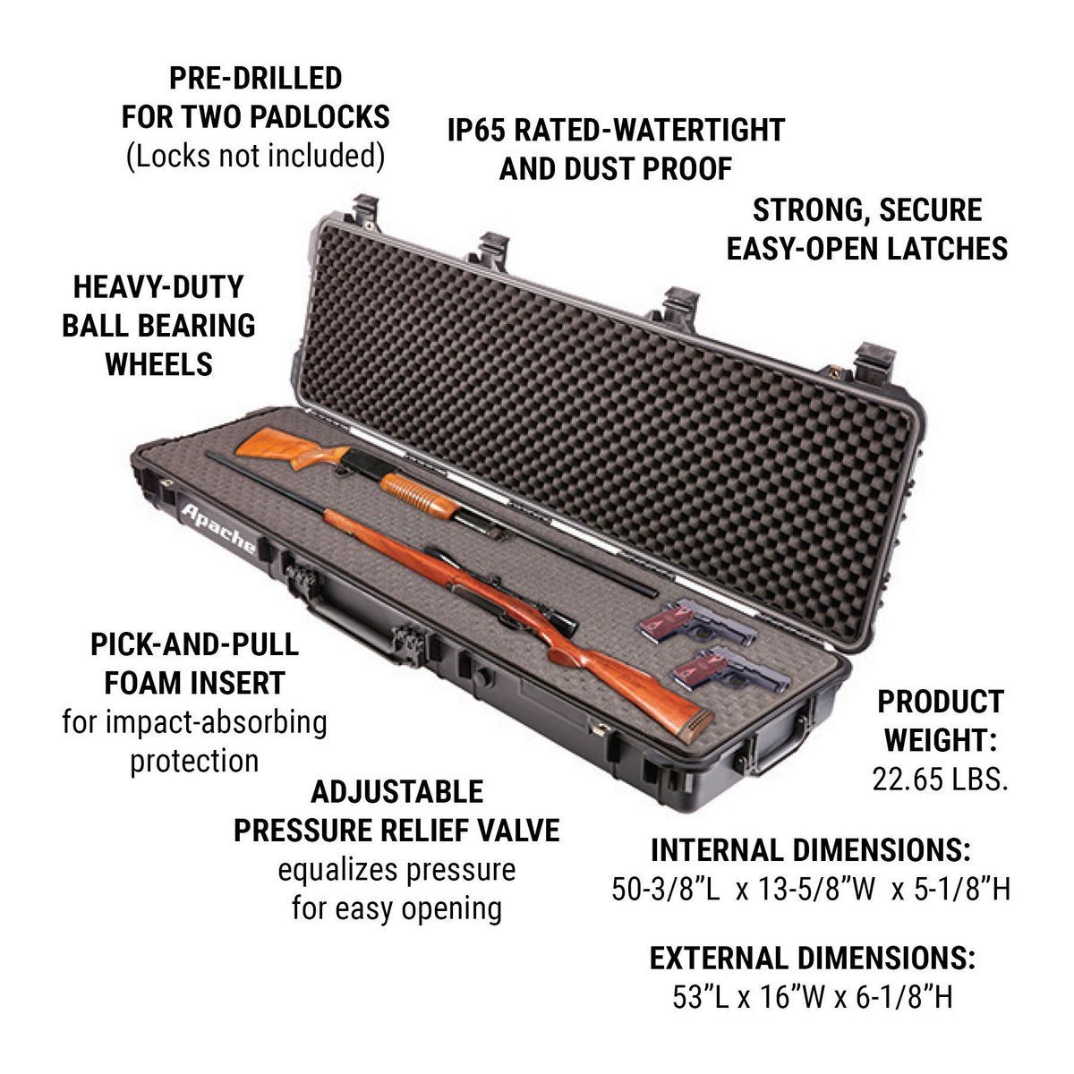 APACHE 9800 Weatherproof Protective Rifle Case, Long, Tan