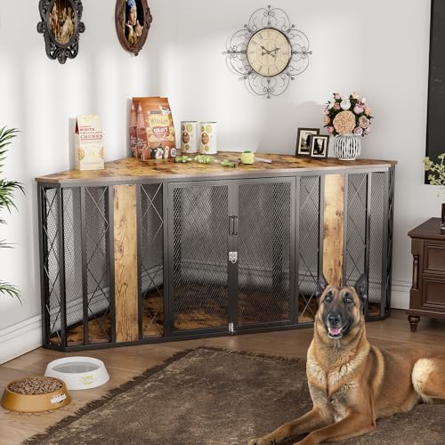 48'' Dog Crate Furniture with Removable Divider & Storage Drawers, Wooden Double Dog Cage TV Stand with 2 Sliding Barn Doors, Multi-Functional Dog Crate End Table for Indoor use (White)