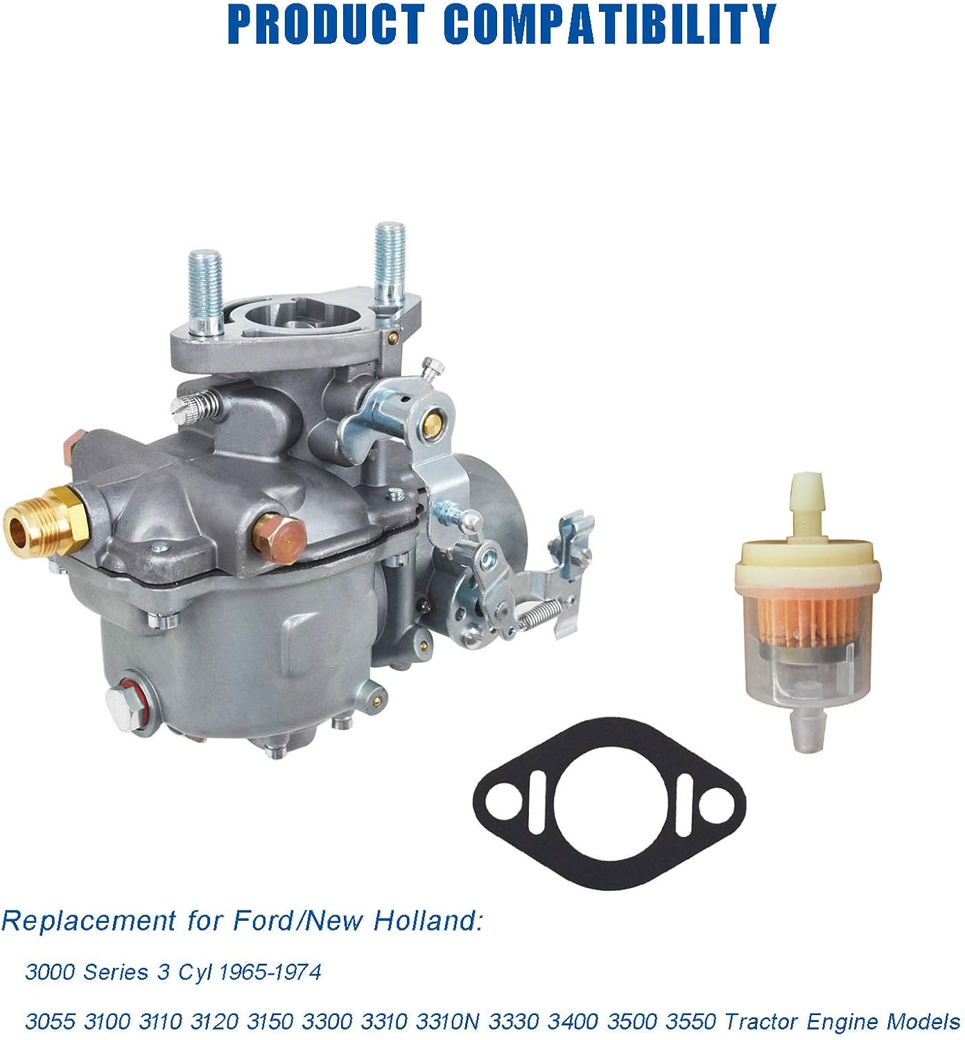 Autoparts Total Power Parts Carburetor 1103-0004 Replacement for Ford/New Holland Tractor 3000 Series 3 Cyl 1965-1974 3055 13916 C5NE9510C C5NN9510M C7NN9510C
