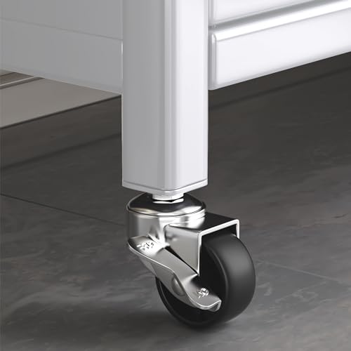 Kitchen Bakers Rack, Microwave Cabinet Metal Shelving Unit with Wheels, Microwave Cart with Storage and Doors, for Kitchen Garage Coffee Bar, White