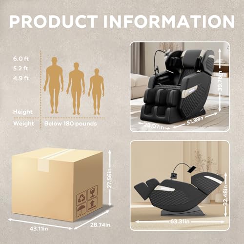 Luxury Zero Gravity Full-Body Massage Chair with Heating, Bluetooth Audio, and Foot Rollers - Home Relaxation Recliner (Velvet Black)