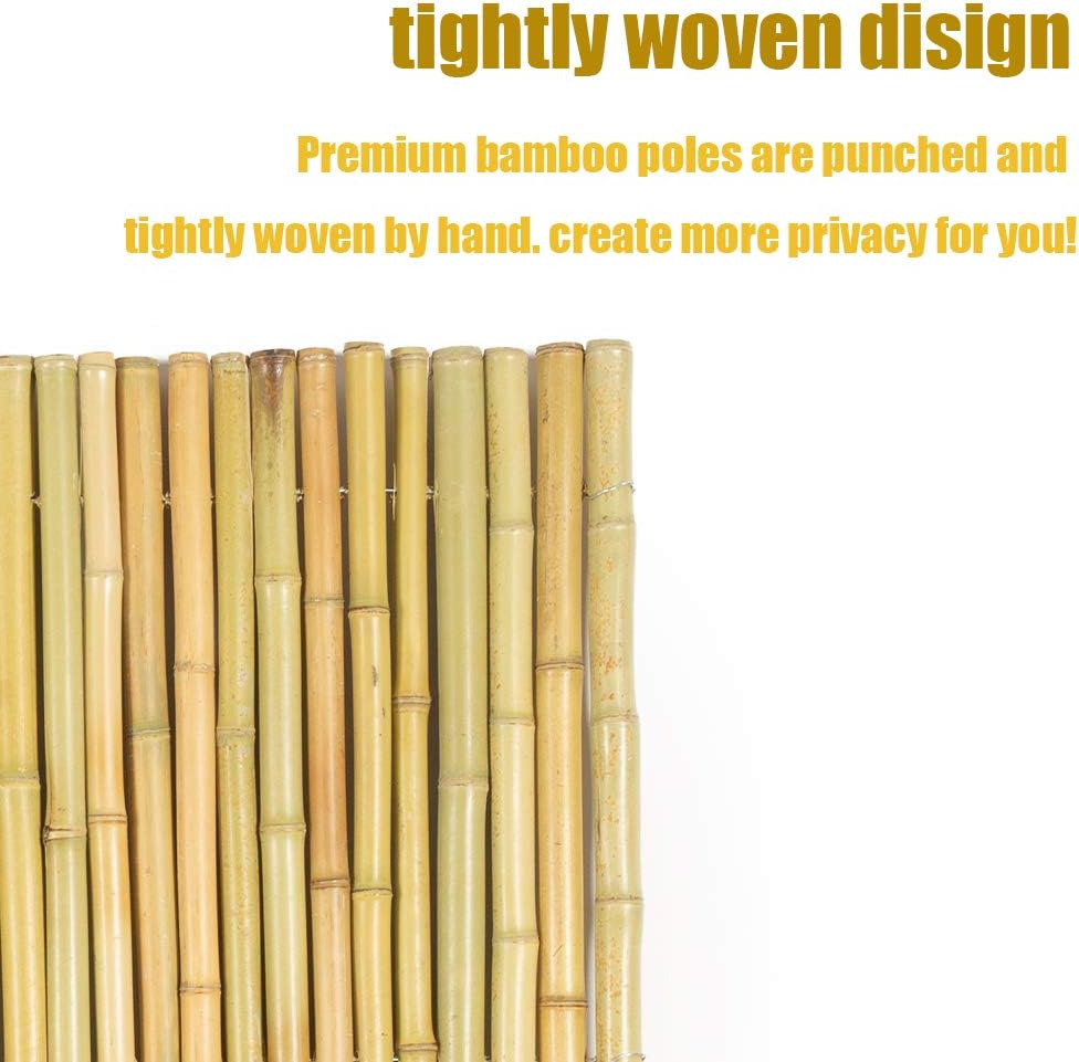Mininfa Natural Rolled Bamboo Fence, Eco-Friendly Bamboo Fencing, 0.7 in D x 6 feet High x 8 feet Long, Bamboo screen for Garden, privacy