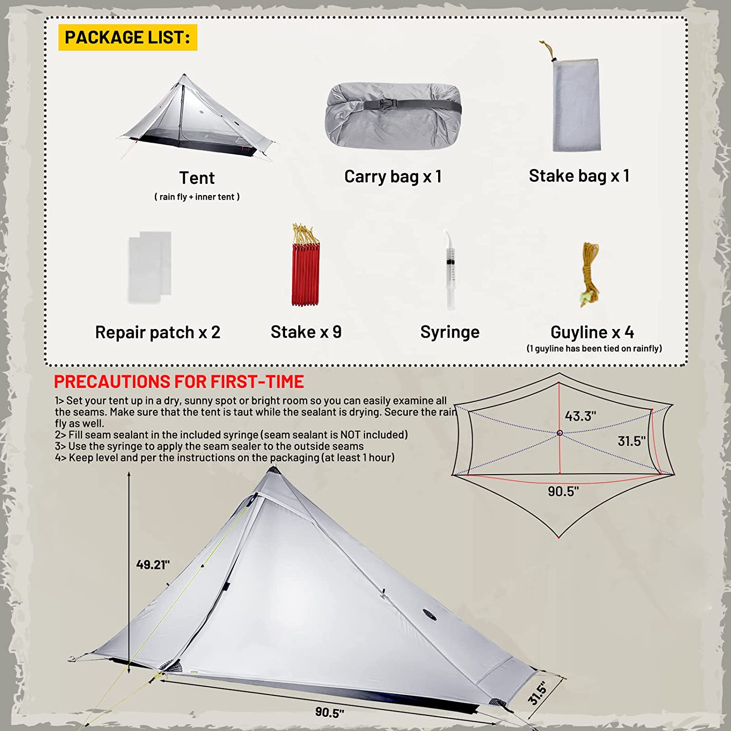 1 Tent 3-Season Backpacking Tent for 1-Person or 2-Person Camping, Trekking, Kayaking, Climbing, Hiking