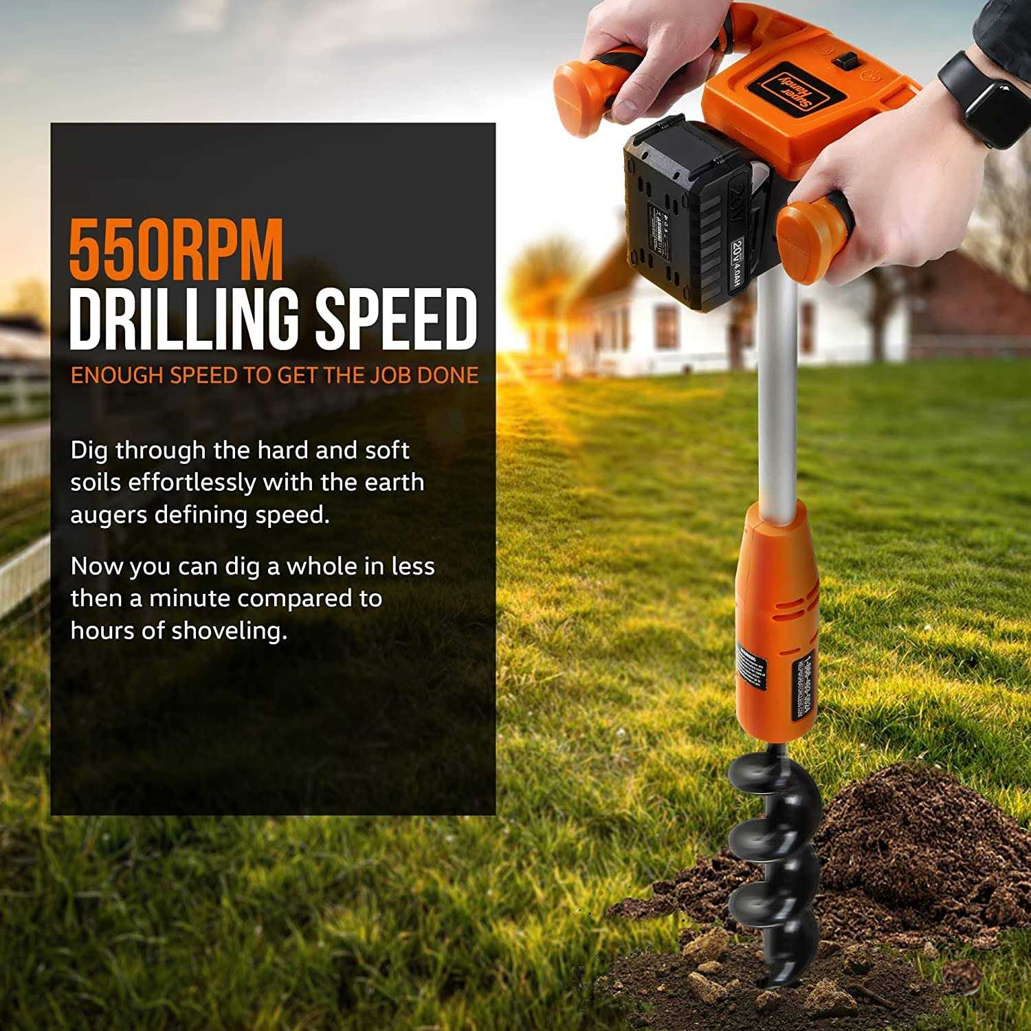SuperHandy Electric Earth Auger 20V 4Ah Battery GUT141 - Shop Hardware Tools Online Store