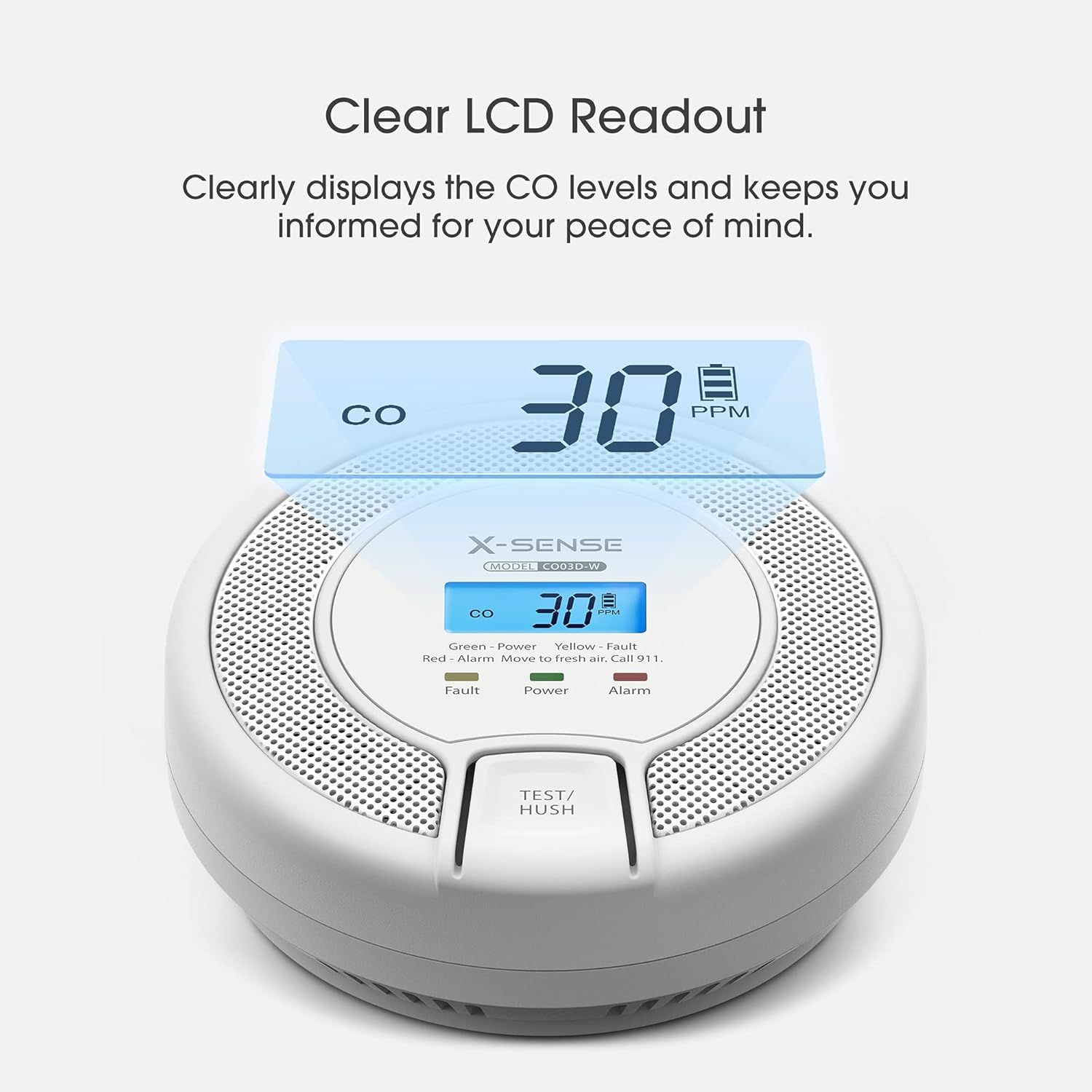 X-Sense Wireless Interconnected Carbon Monoxide Detector, Replaceable Battery-Powered CO Alarm with Digital Display, Auto-Check, CO03D-W, Pack of 2