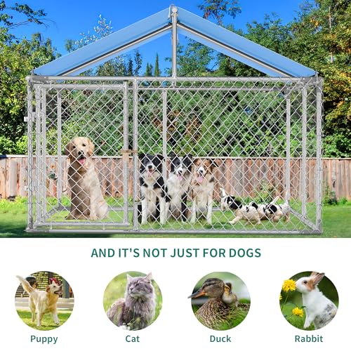 YITAHOME 14.8'x14.8' Large Outdoor Dog Kennel with Metal Dog Gate, Dog Pens Outside with Roof, Dog Fence Outdoor for Yard