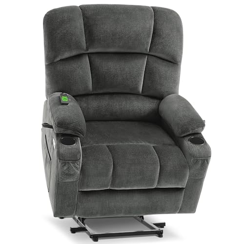 MCombo Large Dual Motor Power Lift Recliner Chair for Elderly, Massage and Heat, Lay Flat, Zero Gravity, Home Button, USB Port, Fabric 7680 (Large, Beige)