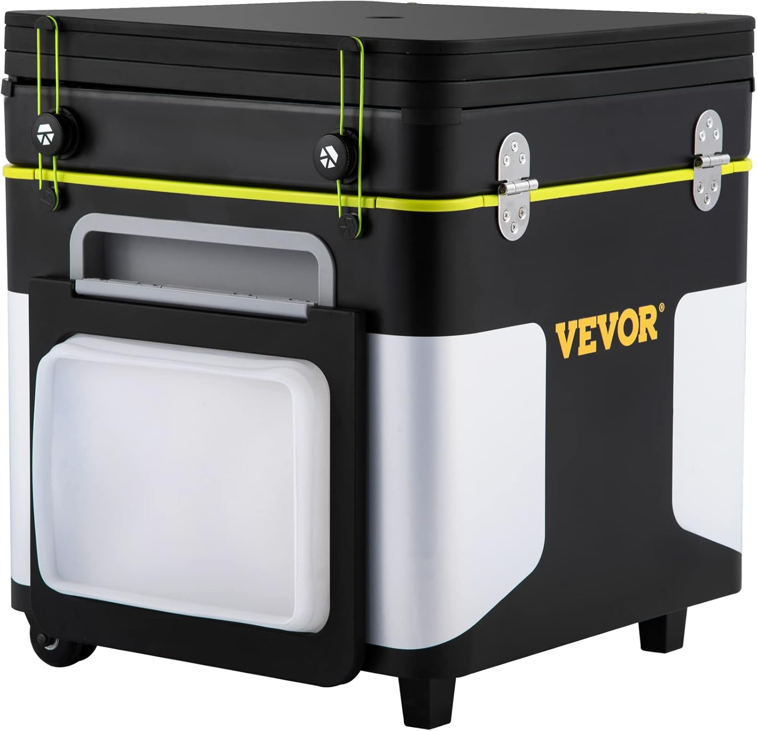 VEVOR Camping Kitchen, Outdoor Cooking Station Multifunctional Integrated Box with Wheels & Windproof Stove Portable Folding Tables Storage Organizer, for Picnic BBQ Beach Traveling, Black