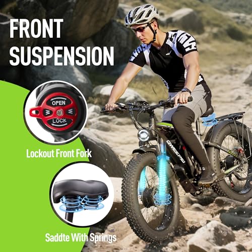 Dual Motor Ebike,37MPH Fast Electric Bike Peak 3000W/5000W 23AH Ebike for Adults UL Certified Battery Commuting Electric Bicycle 87 Miles Long Range 7-Speed 26" Fat Tire Full Suspension E Bike