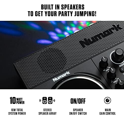 DJ Controller Bundle - USB DJ Set with Party Lights, 2 Decks, DJ Mixer, Audio Interface and DJ Headphones - Numark Party Mix II and HF175