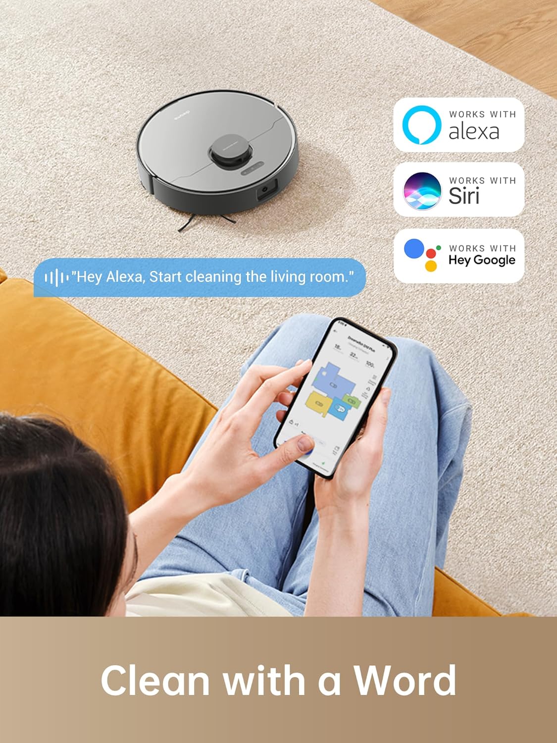 Dreametech D10s Plus Robot Vacuum and Mop Combo, Self-Emptying for up to 65 Days, 5,000Pa Suction Power, Advanced AI and LiDAR Navigation, 280-min Runtime, Compatible with Alexa, Ideal for Pet Hair