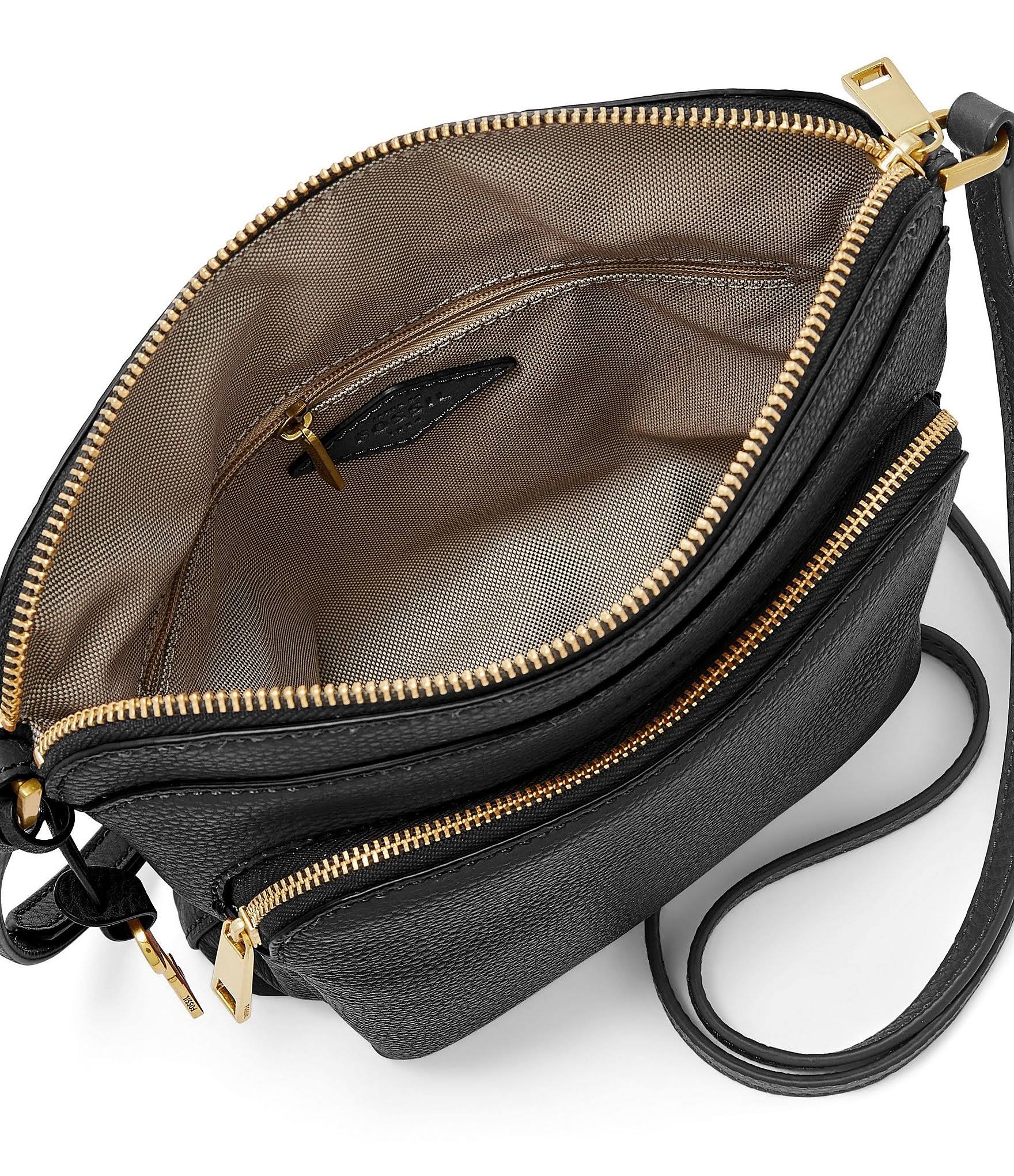 Fossil Cindy Leather Crossbody - Black/Gold