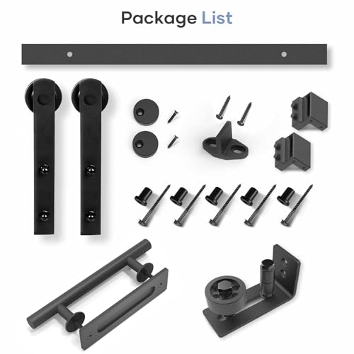EaseLife 12 FT Double Sliding Barn Door Track and Handle Hardware Kit,Straight Pulley,Slide Smoothly Quietly,Easy Install (12FT Track Kit for 33"~36" Wide Double Door)