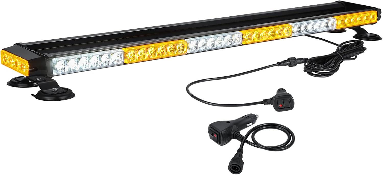 Roof Top Safety Flashing 80 LED Amber White Emergency Strobe Light Bar for Trucks Snow Plows Construction Vehicles, WOWTOU Strong Magnetic Double Side Caution Warning Beacon Lights