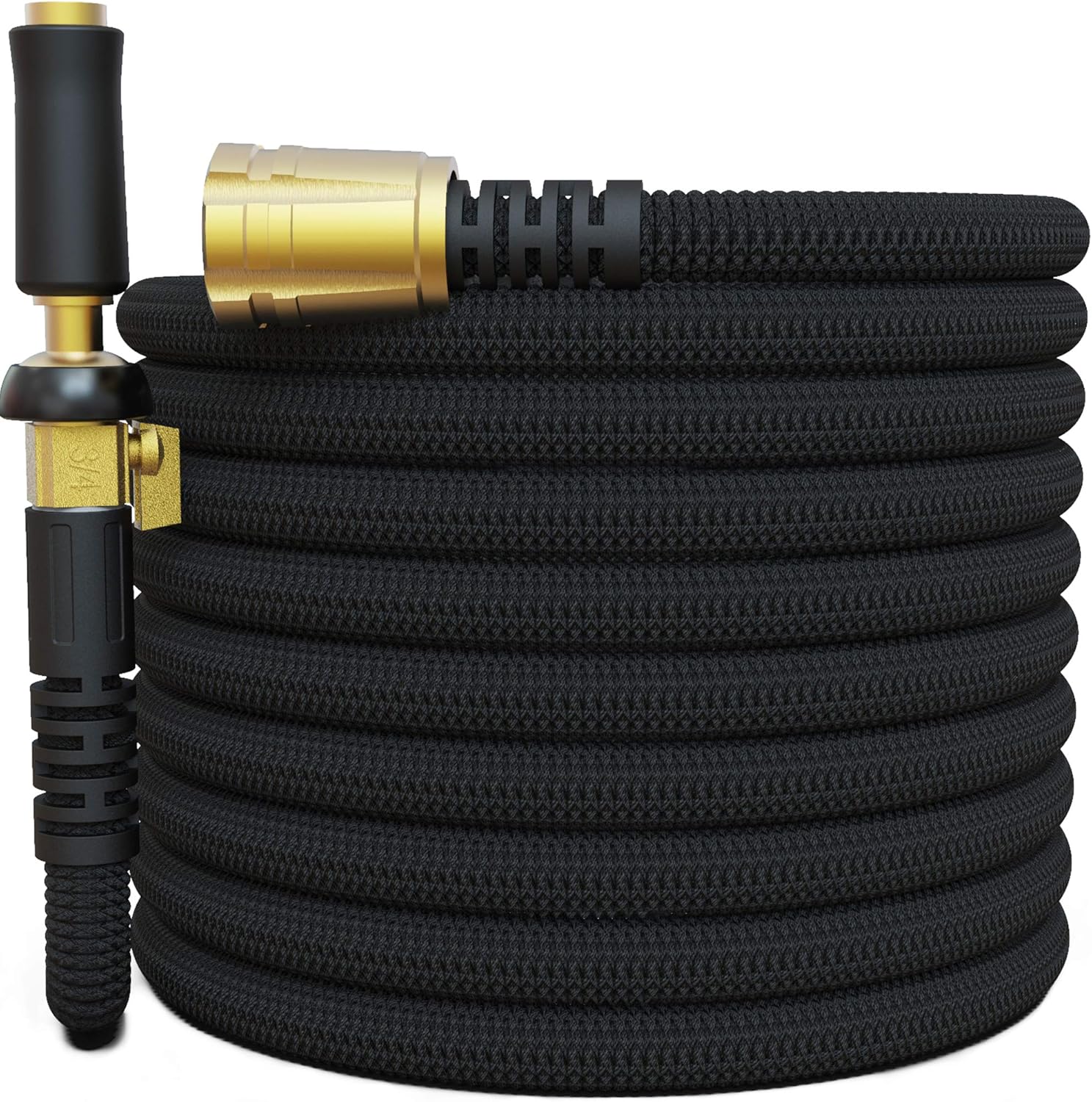 TITAN 100FT Garden Hose - All New Expandable Water Hose with Triple Latex Core 3/4" Easy Removal Solid Brass Fittings Expanding Extra Strength Fabric Flexible Hose with Jet Nozzle and Washers (G)
