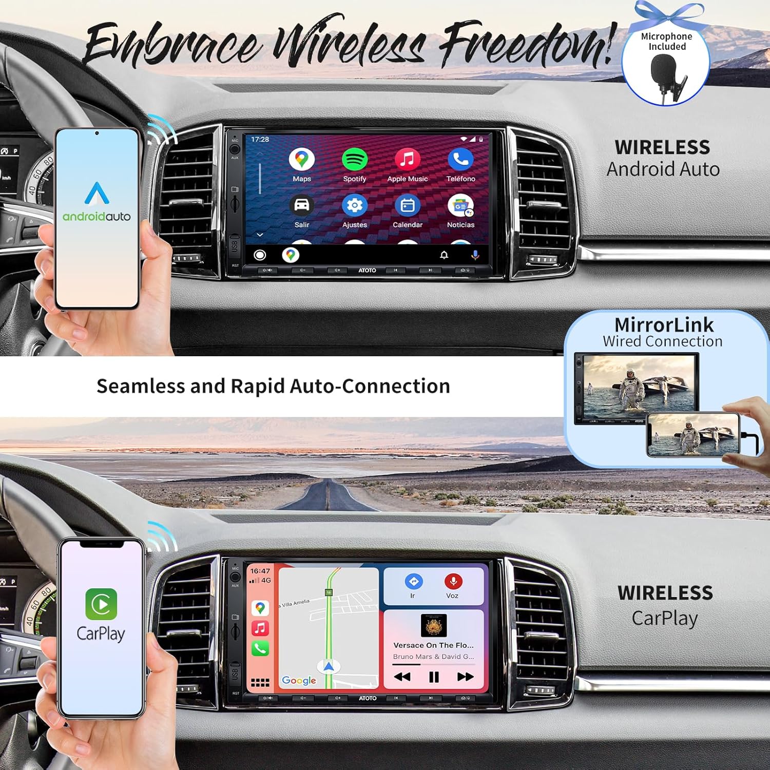 [Upgrade] ATOTO F7XE Wireless CarPlay & Wireless Double-DIN Android Auto Car Stereo,Receiver- Mirror Link, 7inch IPS Display, Bluetooth, HD Live Rearview, Quick Charge, F7G2A7XE