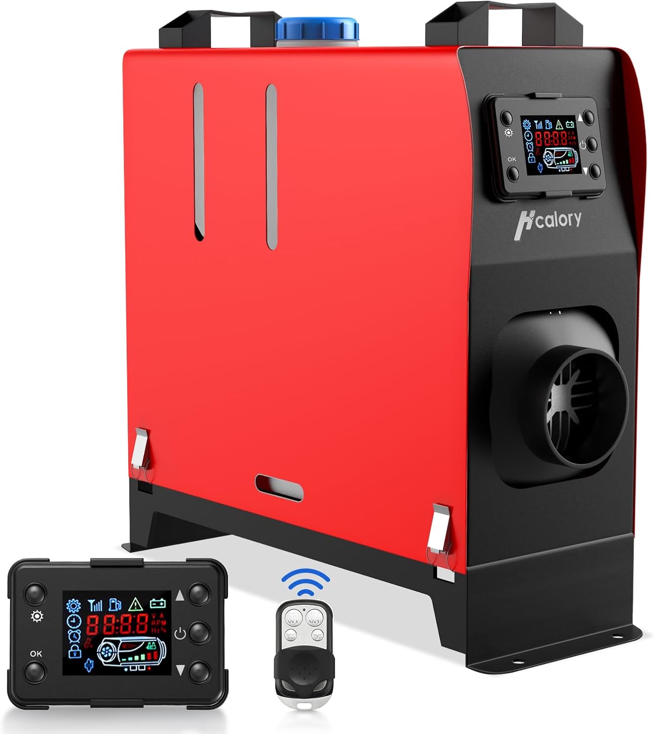 HCALORY 12V 8KW Diesel Heater All-in-one Car Heater Single Hole with Remote Control Digital Monitor for Car Trucks Boat Bus RV and Trailer, Red