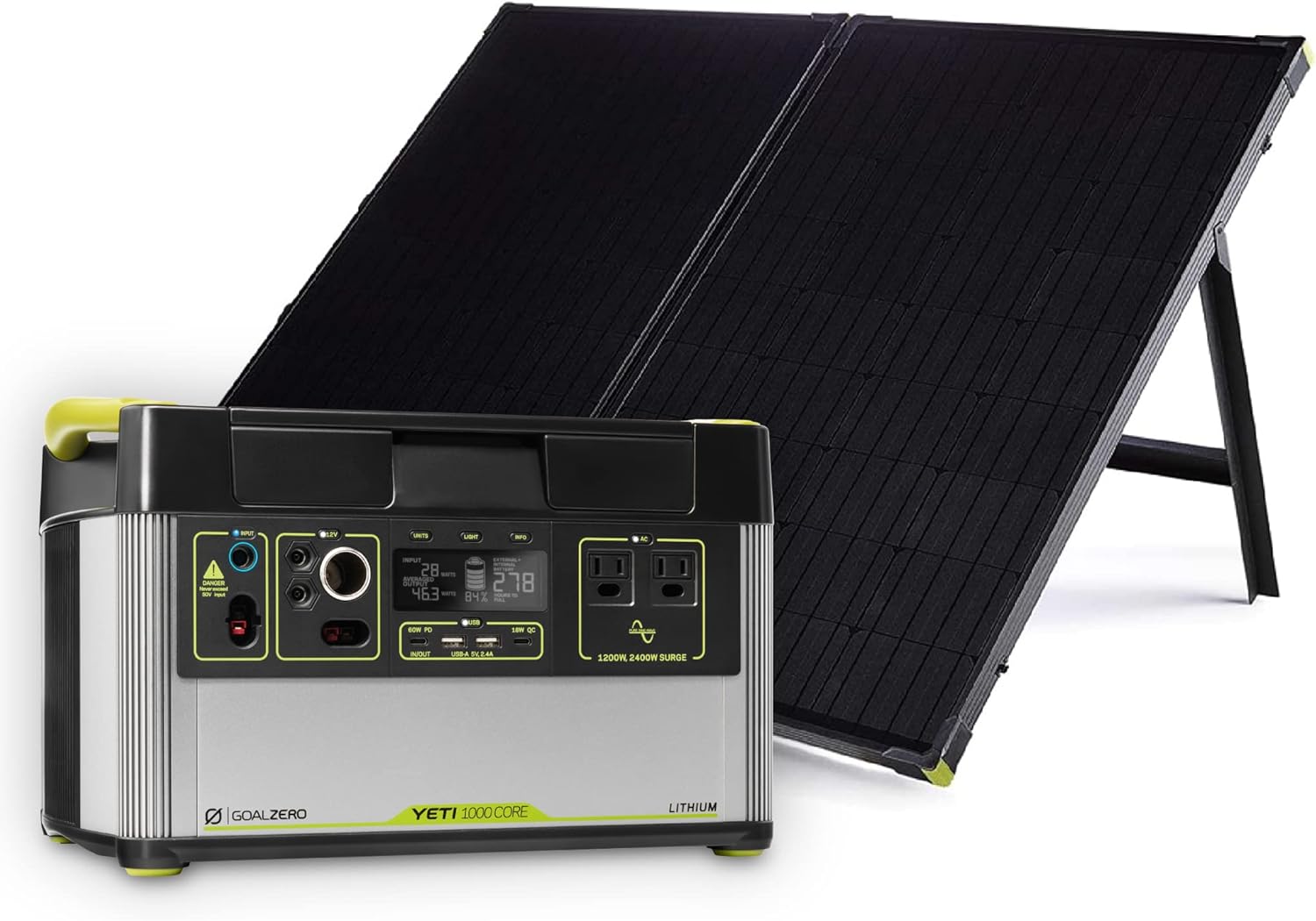 Goal Zero Yeti 1000 Core Portable Power Station, 1,000 W, Solar-Powered Generator (Solar Panel Not Included), USB-A/USB-C Ports and AC Outlets, Power for Camping and Tailgating, Emergency Power