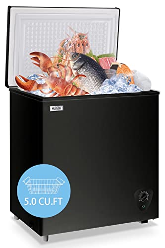 Chest Freezer Small Deep Freezer White Top Door Mini Freezer with Removable Basket, Low Noise, 7 Adjustable Temperature and Energy Saving Perfect for Home Garage Basement Dorm or Apartment Business